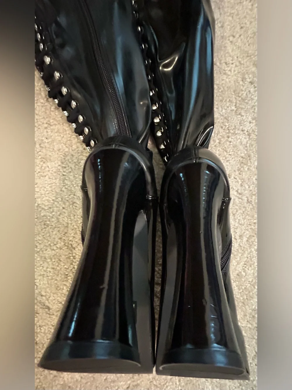 NIB Ellie Olivia+ Black Patent Thigh High Platform Lace Up Boots Size 9